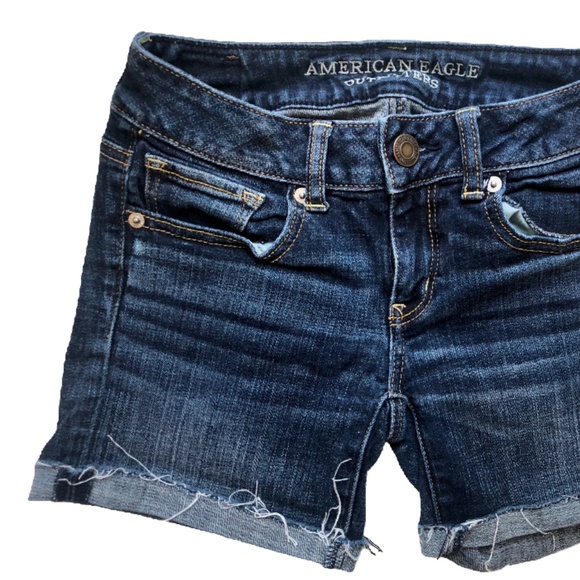 American Eagle Dark Wash Midi Jean Shorts - Picture 1 of 4